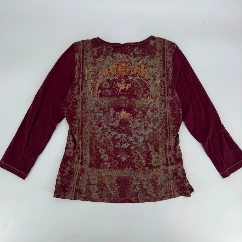 Y2K Wild West Horse Tee Rhinestone Maroon USA Suzie in the City Womens XL‎